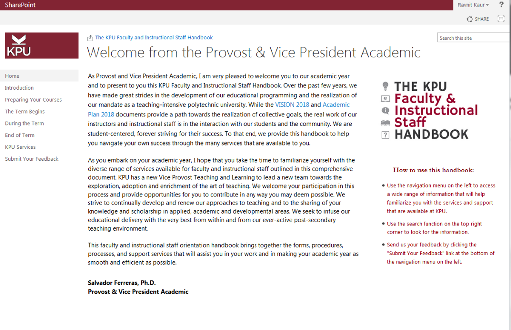 Faculty and Instructional Staff Handbook ONE.KPU